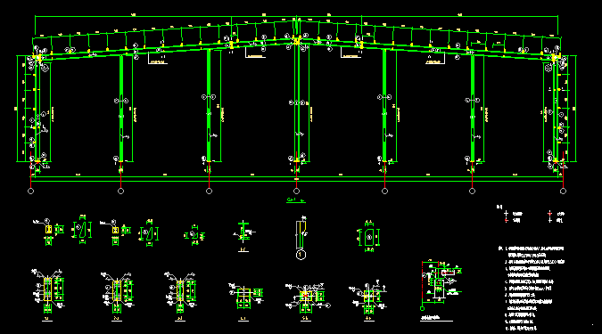 单层双跨实腹式门式刚架结构车间厂房结构CAD施工图纸 - 1