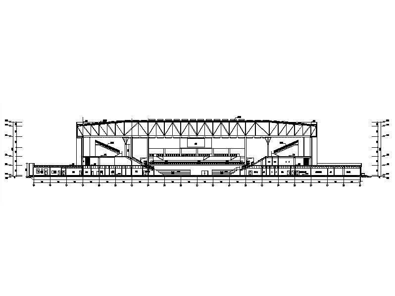3层县级钢网架金属屋面丙型体育中心建筑施工CAD图纸 - 2