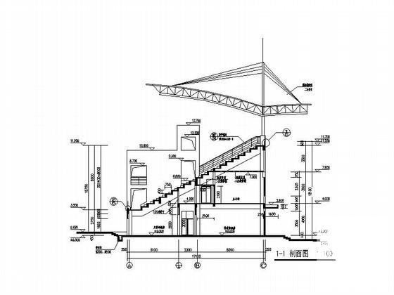 学院400米标准运动场体育看台建筑施工CAD图纸(钢结构雨篷) - 2