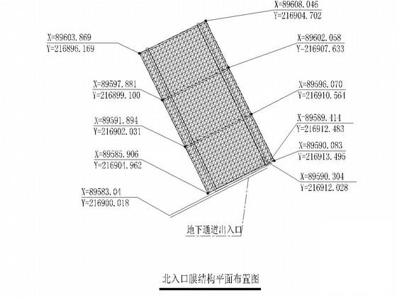 钢骨架式膜结构地下通道入口结构CAD施工图纸(平面布置图) - 3