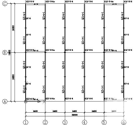32米跨度门式钢架厂房结构CAD施工图纸(方案设计图纸)(基础平面图) - 1