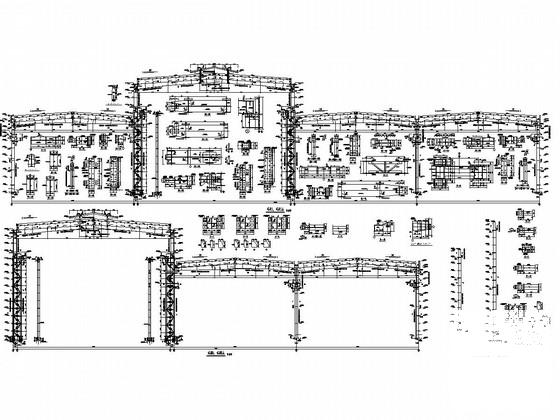 四联跨单层钢结构厂房结构CAD施工图纸（建筑） - 1