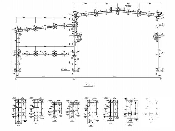 单层高低跨门刚结构车间建筑结构CAD施工图纸（10T电动单梁40T桥式吊车） - 5