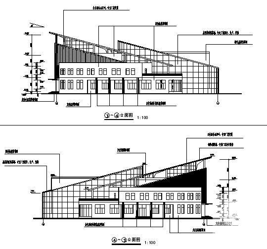 建工学院3层框架结构活动中心建筑CAD施工图纸 - 2