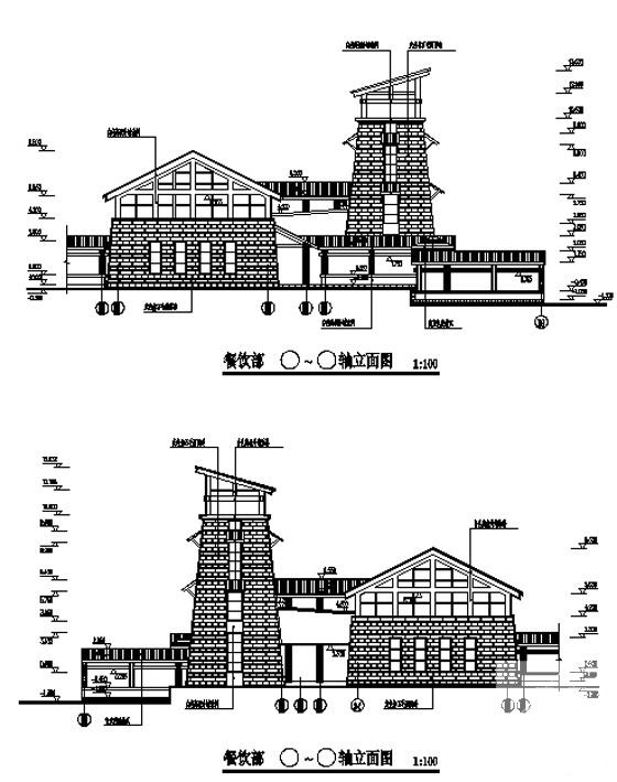 2层旅游风景区游客接待中心建筑施工CAD图纸（餐饮部、接待部、客房部） - 5