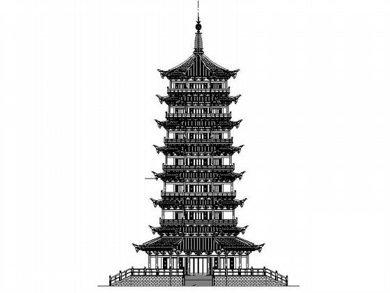 7层八角重檐仿古佛塔建筑施工CAD图纸 - 1