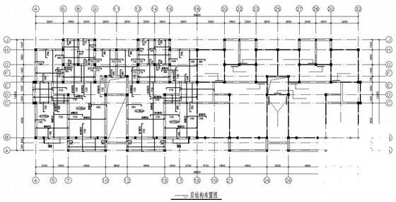 7层底框结构住宅楼结构CAD施工图纸（坡屋顶）(基础平面图) - 1
