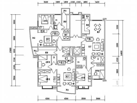 大型住宅区连板建筑CAD图纸（两室两厅一卫为主） - 3