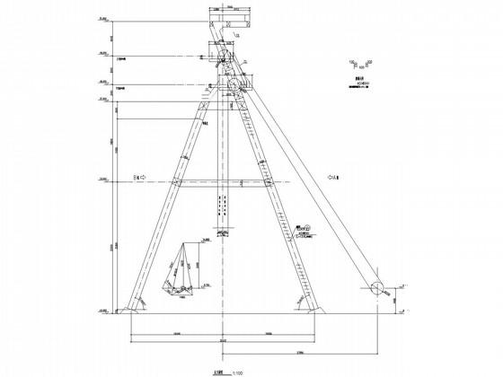 双斜撑式多绳提升钢井架空间框架结构CAD施工图纸 - 1