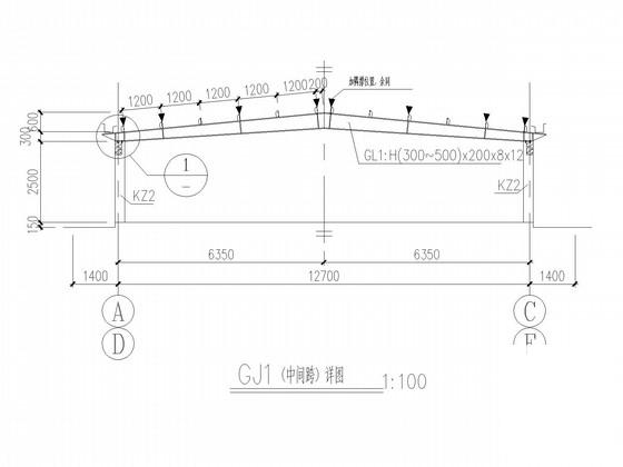 12.7米跨门式刚架厂房结构CAD施工图纸(平面布置图) - 1