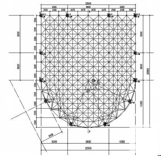 大型网架结构多功能厅屋面结构CAD施工图纸（抗震不设防）(安装布置图) - 1