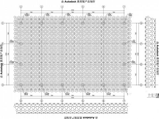 7度区学生食堂网架屋盖结构CAD施工图纸(平面布置图) - 3