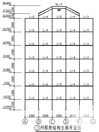 6层钢框架综合楼结构CAD施工图纸(局部剪力墙) - 3