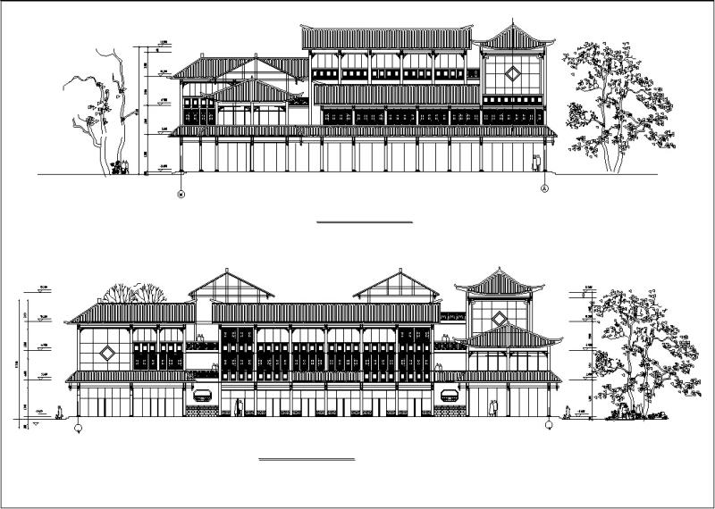 3套中式仿古建筑设计CAD施工图纸(钢筋混凝土结构) - 1