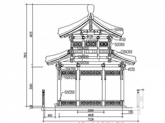 八柱重檐八角凉亭及曲桥组合CAD施工图纸(平面图) - 2