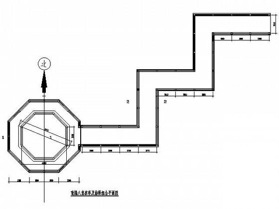 八柱重檐八角凉亭及曲桥组合CAD施工图纸(平面图) - 3