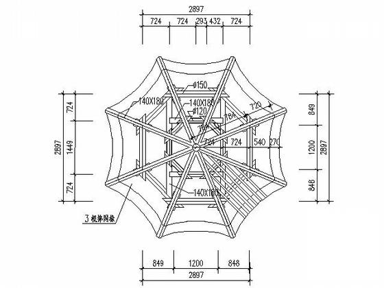 八柱重檐八角凉亭及曲桥组合CAD施工图纸(平面图) - 4