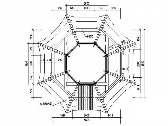 八柱重檐八角凉亭及曲桥组合CAD施工图纸(平面图) - 5