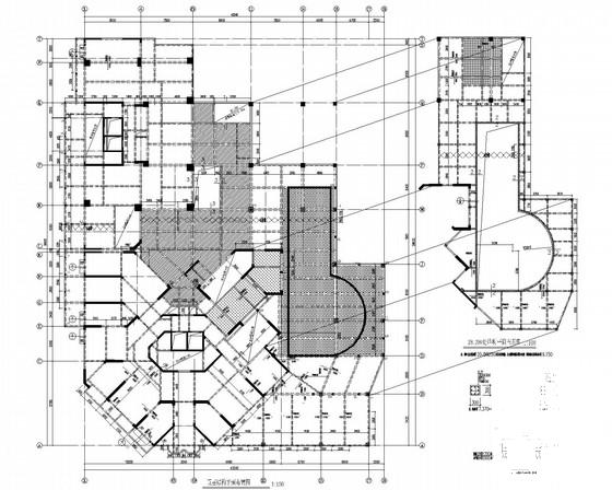 双塔大底盘框剪32层商住楼结构CAD施工图纸（桩基础）(平面布置图) - 2