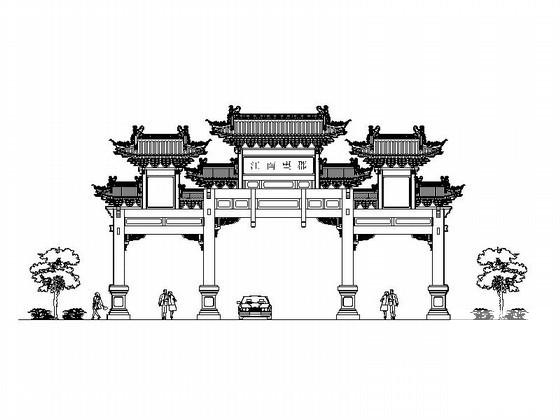 经典牌楼四柱九楼CAD施工图纸(钢筋混凝土) - 1