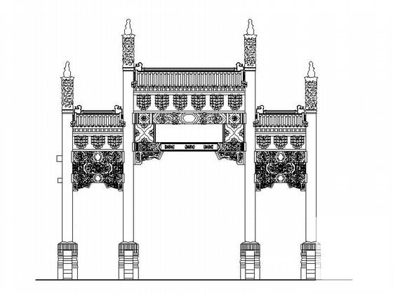 清式四柱三间三楼出头牌楼建筑方案设计图纸(平面图) - 1