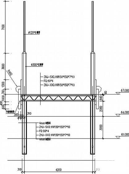 高档小区装饰构架钢桁架结构CAD施工图纸（7度抗震） - 4