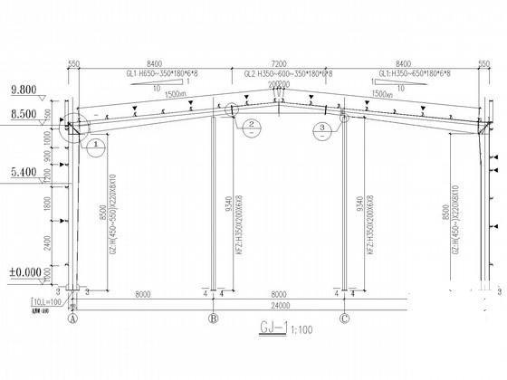 24米跨门式刚架茶叶加工厂房结构CAD施工图纸（独立基础）(平面布置图) - 1