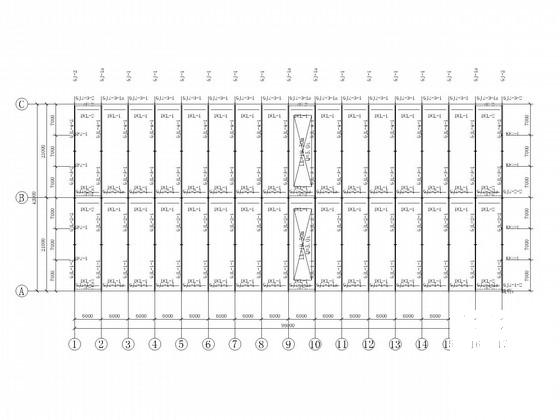 2×21米跨门刚厂房结构CAD施工图纸(带吊车，含建施)(基础平面图) - 2