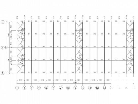 2×21米跨门刚厂房结构CAD施工图纸(带吊车，含建施)(基础平面图) - 3