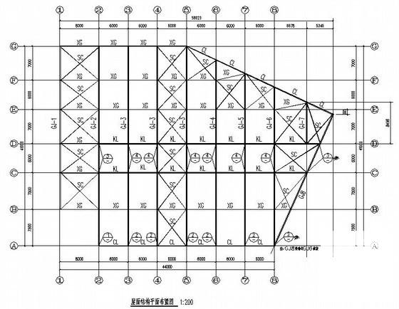 钢结构4S店结构CAD施工图纸（单层局部2层） - 1