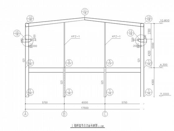17.5米跨两层门式刚架结构CAD施工图纸（独立基础）(平面布置图) - 1