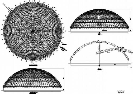 120米直径球壳煤棚网架结构CAD施工图纸(平面布置) - 1