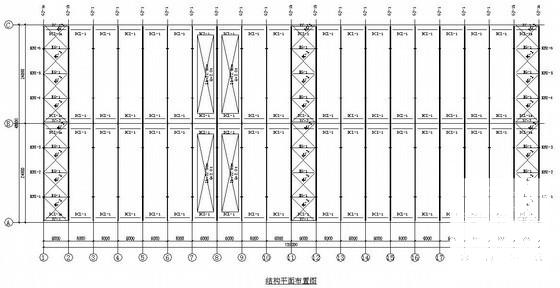 钢结构车间结构CAD施工图纸（24米跨带吊车、女儿墙）(平面布置图) - 1