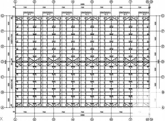 门式刚架加局部3层钢框架厂房结构CAD施工图纸(平面布置图) - 1