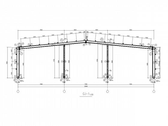 22米跨门式刚架带吊车厂房结构CAD施工图纸(平面布置图) - 1