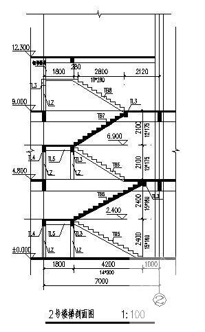 3层桩基础框架L型食堂结构CAD施工图纸 - 3