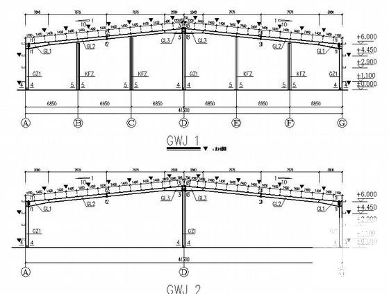 单层钢结构厂房结构CAD施工图纸（建筑CAD施工图纸） - 2