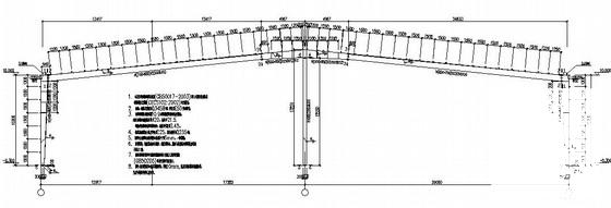 60米跨门式刚架厂房结构CAD施工图纸(带雨篷)(平面布置图) - 1