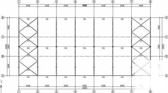 45X20米钢门式刚架厂房结构CAD施工图纸（7度抗震）(平面布置图) - 1