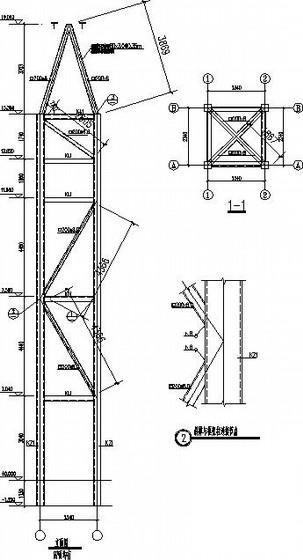 5层钢框架景观塔结构CAD施工图纸（独立基础）(平面布置图) - 1