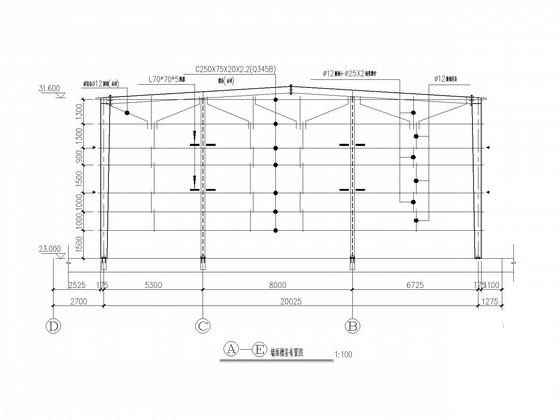 独立基础门式刚架篮球馆结构CAD施工图纸(建施)(屋顶平面图) - 2