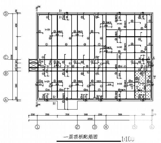 多层钢框架公司职工食堂结构CAD施工图纸（7度抗震）(楼板配筋图) - 3