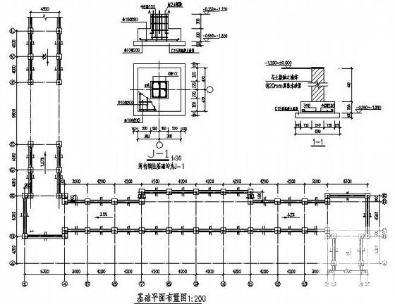 7度区医院病房楼钢结构连廊结构CAD施工图纸(局部坡屋顶)(平面布置图) - 1