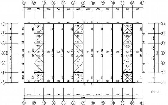 带吊车钢结构车间结构CAD施工图纸（门式刚架）(平面布置图) - 1