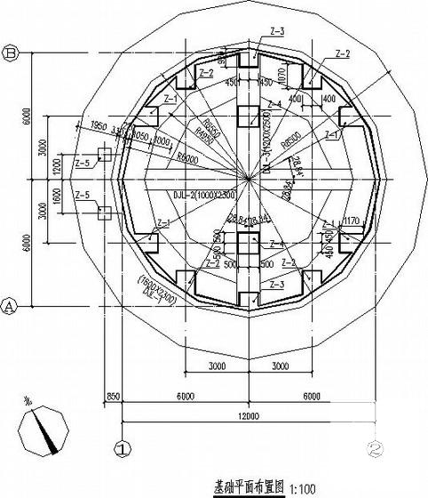 直径12米钢筋混凝土圆筒仓结构CAD施工图纸(平面布置图) - 2