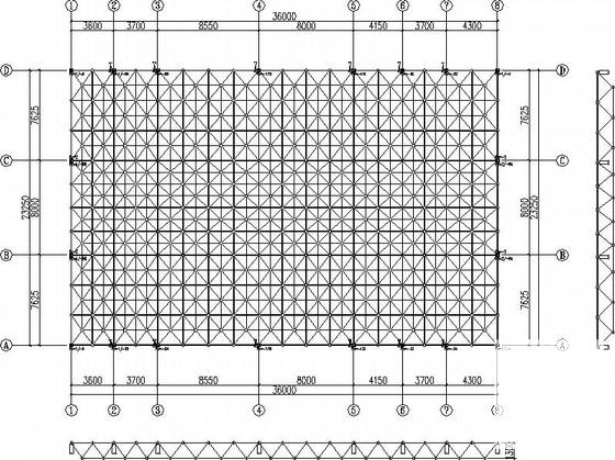 正放四角锥碳钢网架结构CAD施工图纸（7度抗震）(平面布置图) - 1