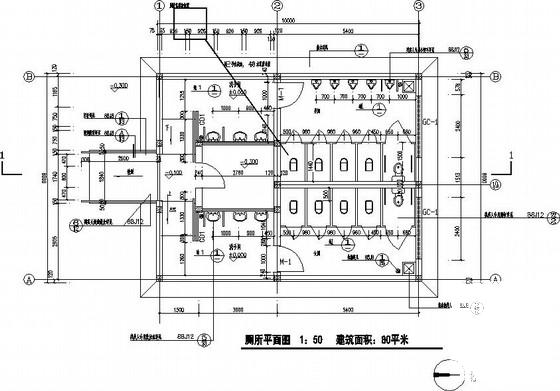 条形基础闹市区公厕砌体结构CAD施工图纸 - 1