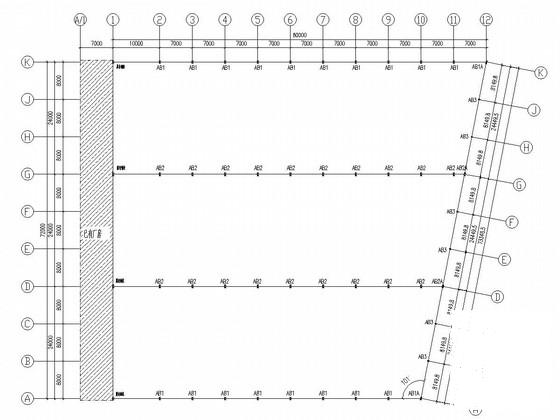 单层门式刚架结构扩建厂房结构CAD施工图纸（72X80）(平面布置图) - 1