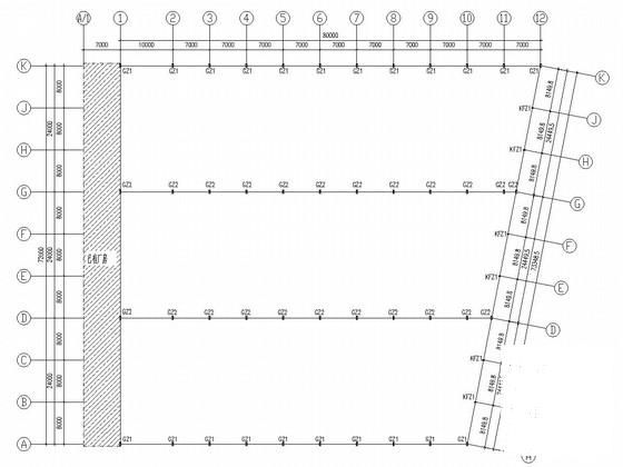 单层门式刚架结构扩建厂房结构CAD施工图纸（72X80）(平面布置图) - 2