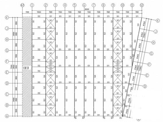 单层门式刚架结构扩建厂房结构CAD施工图纸（72X80）(平面布置图) - 3